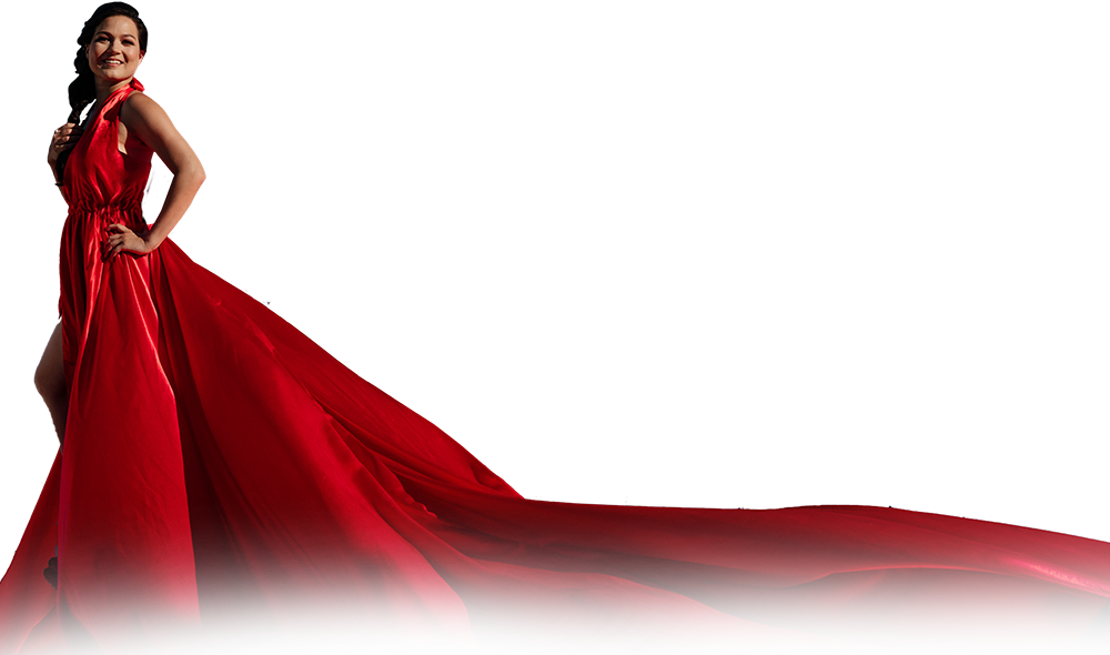 Selena Soo in a red gown